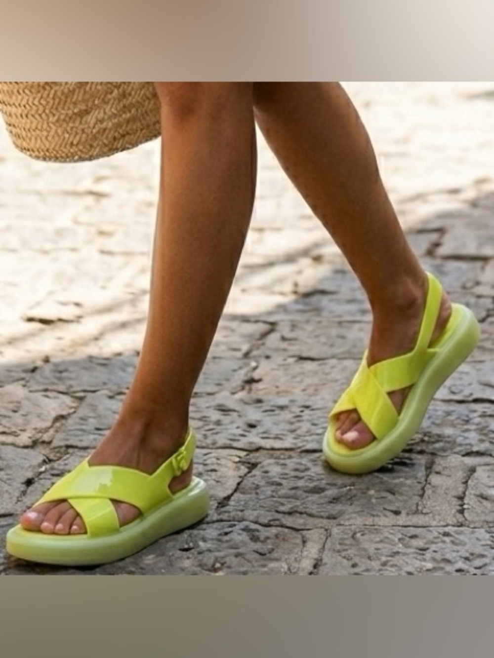 Tory Burch Lime Green Criss Cross Bubble Jelly Sandal Double T Slingback 8 Great